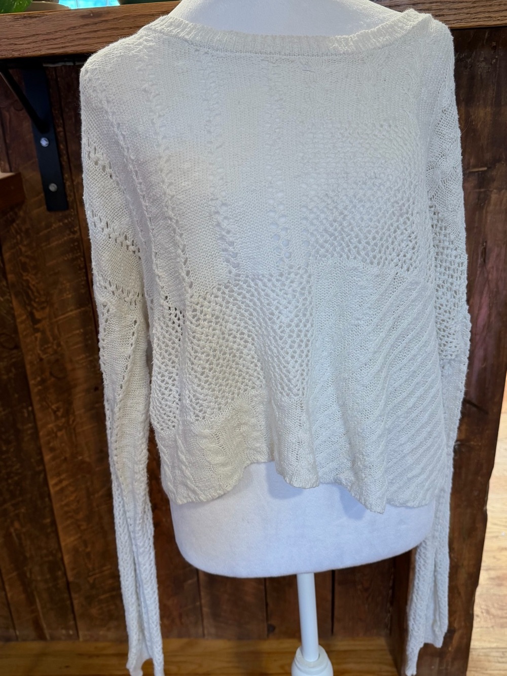 Textured Cream Patchwork Knit Sweater